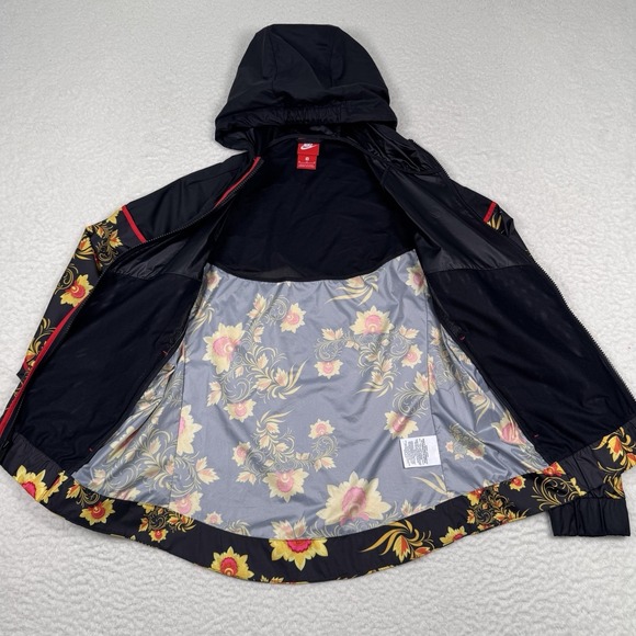 Nike Floral Windrunner Jacket Women's Medium Full Zip Vented Sportswear Black - Picture 9 of 11